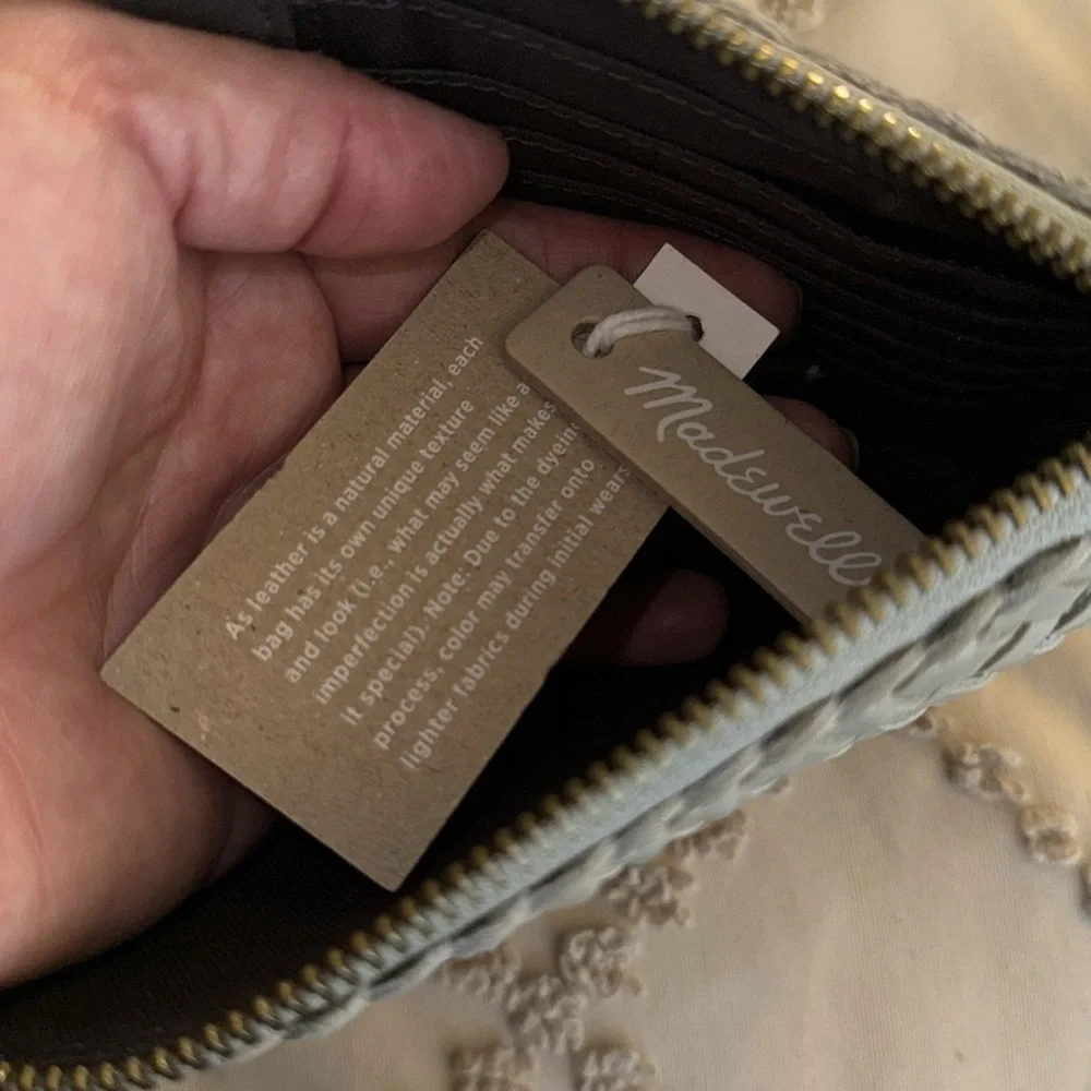 Madewell grey (ashen sage) leather clutch with a side pocket (brown lining) NWT - Picture 3 of 7